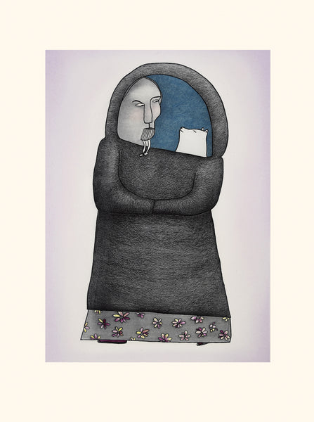 LAST COPY - 2025 Cape Dorset Collection by NINGIUKULU TEEVEE *Nanurmik Tiquaqtuq* (Adopted Bear Cub)