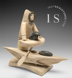 VINTAGE 10" Eskimo & Kayak by Romeo Eekerkik *New Mukluks for Mama*