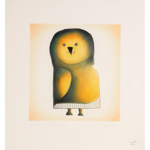 LAST PRINT / VINTAGE Yellow Owl by Malaija Pootoogook 2011