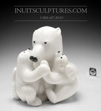 12" Mother bear hugging her cubs by World Famous Manasie Akpaliapik