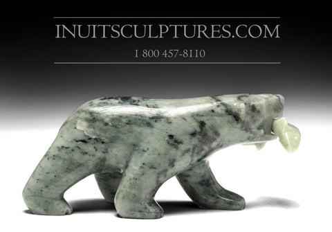 8" Green Bear with Fish by Allan Sheutiapik