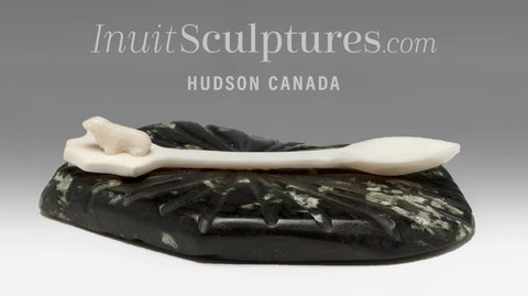 4" Tiny Seal on an Ivory Spoon by Lucassie Nakoolak "A Friend for Tea"